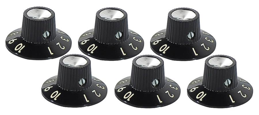 Fender amplifier knobs, standard Blackface, black, set of 6