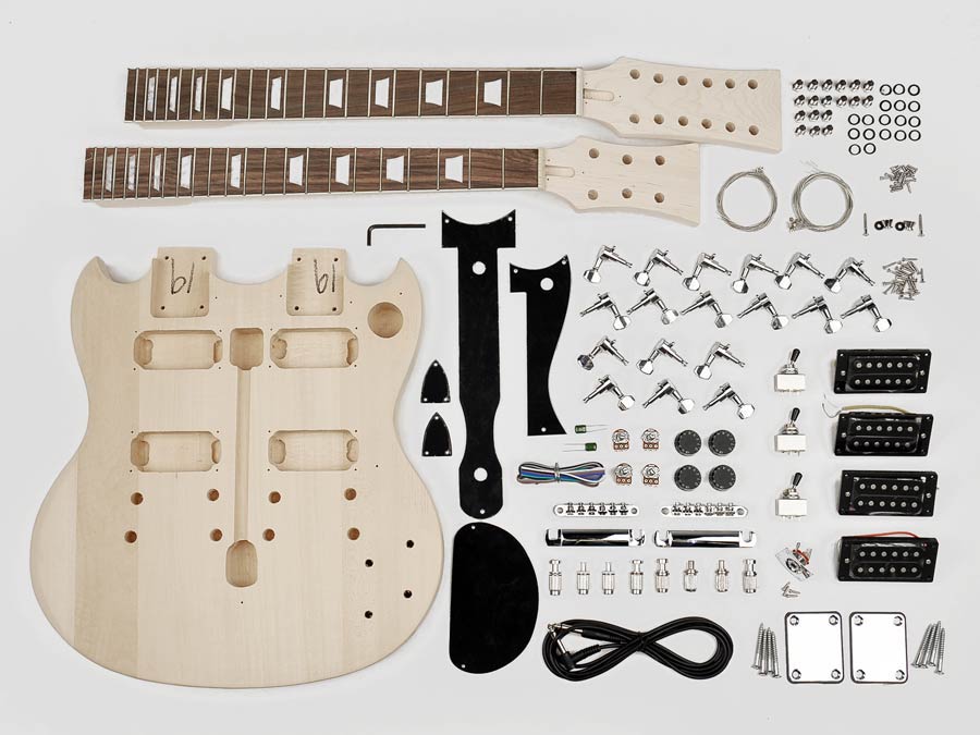 Boston KIT-DN-10 Gitaar zelfbouwpakket, double neck model, basswood body, 22 frets, bolt-on neck