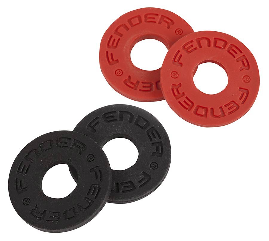 Fender Strap Blocks, rubberen strap locking ringen, 1 paar rood en 1 paar zwart
