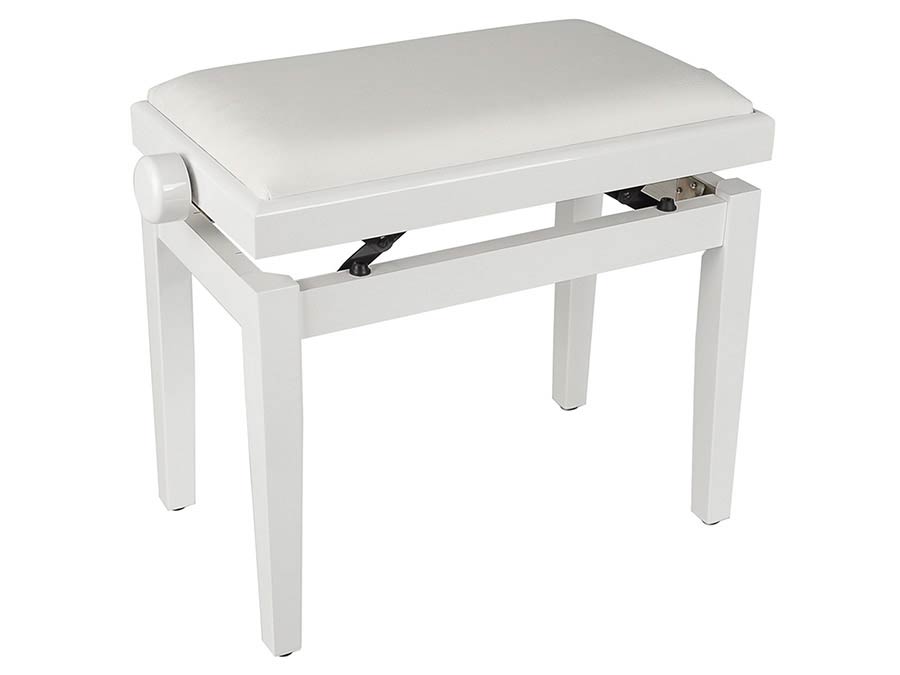 Boston PB1/3040 Pianobank met verstelbare zitting (55,5x32,5x48-56cm), hoogglans wit met witte velours zitting