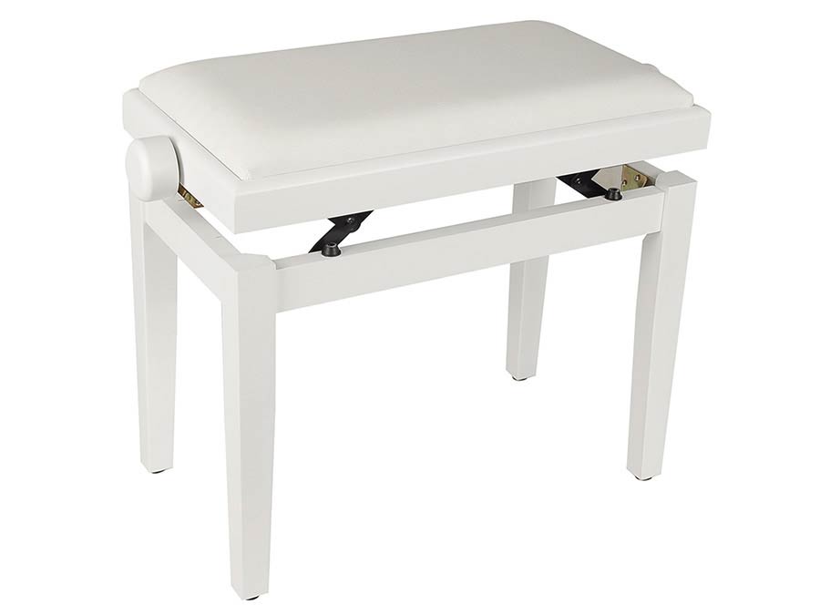 Boston PB1/3540 Pianobank met verstelbare zitting (55,5x32,5x48-56cm), mat wit met witte velours zitting