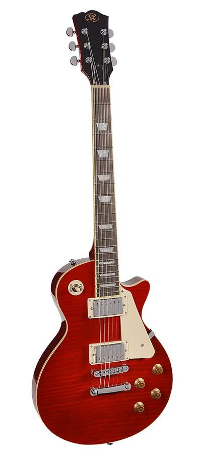 SX: Lp Std. Style Elektrische Gitaar, Mahonie/Gevlamd Esdoorn, 2 X Humbucker, Trans Wine