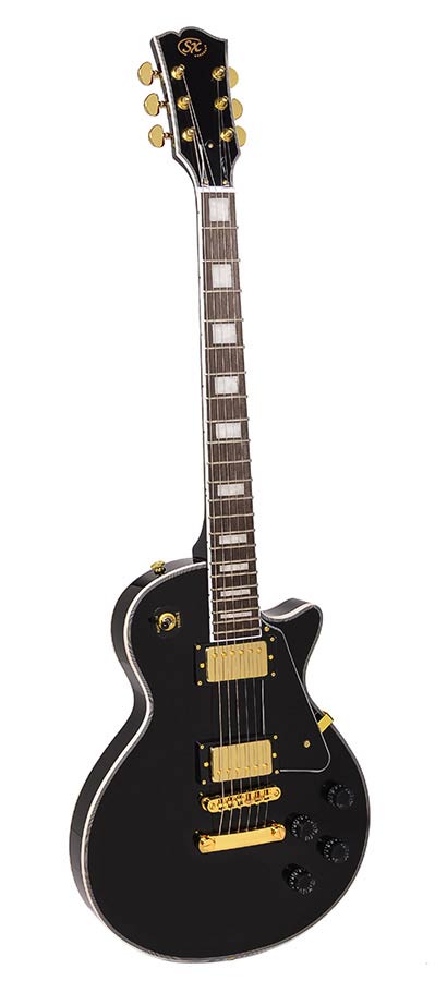 SX: Lp Custom Style Elektrische Gitaar, Mahonie/Esdoorn, 2 X Humbucker, Gouden Hardware, Zwart