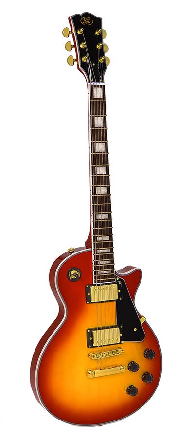 SX: Lp Custom Style Elektrische Gitaar, Mahonie/Esdoorn, 2 X Humbucker, Gouden Hardware, Cherry Sunburs
