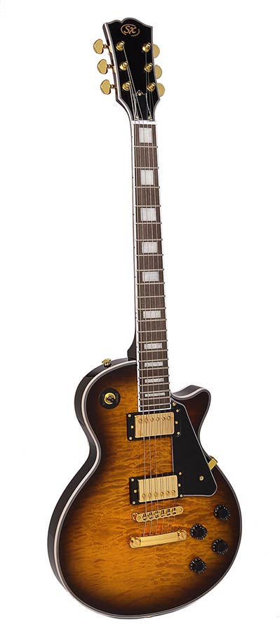 SX: Lp Custom Style Elektrische Gitaar, Mahonie/Gevlamd Esdoorn, 2 X Humbucker, Tobacco
