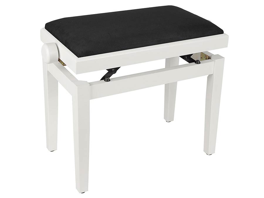 Boston PB1/3520 Pianobank met verstelbare zitting (55,5x32,5x48-56cm), mat wit met zwarte velours zitting