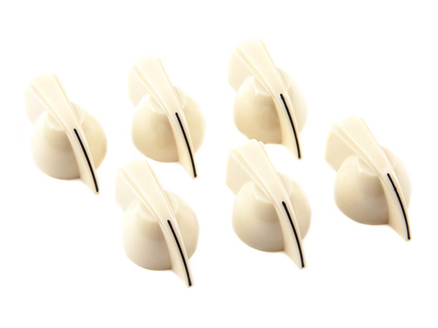 Fender amplifier knobs, chicken head style, creme, set of 6
