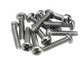 Fender pickup/selector switch mounting screws, Philips roundhead, chrome, 12 pcs