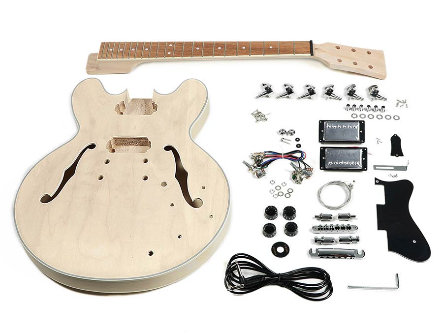 Boston KIT-ES-45 Gitaar zelfbouwpakket, archtop thinline model, esdoorn body, mahonie set neck, 2x HB pickup
