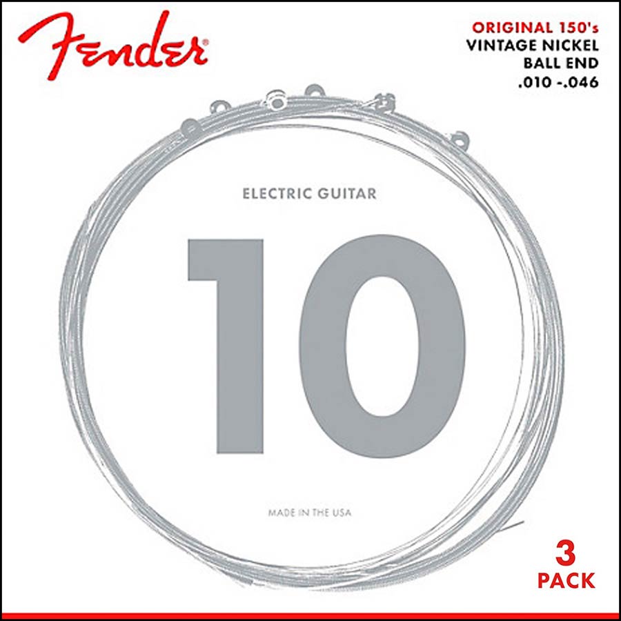 Fender snarenset elektrisch, pure nickel, regular: 010-013-017-026-036-046, 3-pack
