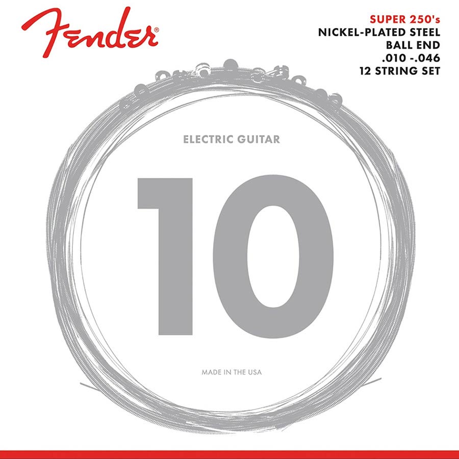 Fender string set electric, nickel plated steel, 12-string, ball end, 010-046