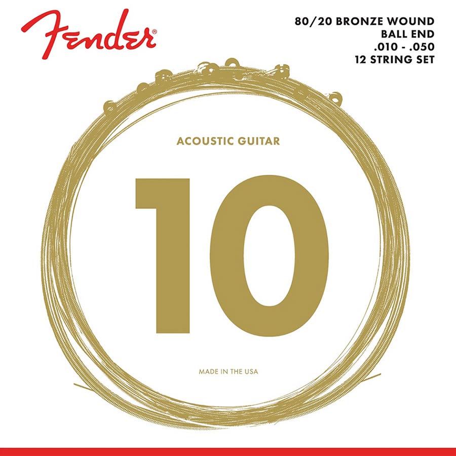 Fender string set acoustic, bronze roundwound, 12-string, ball ends, 010-050