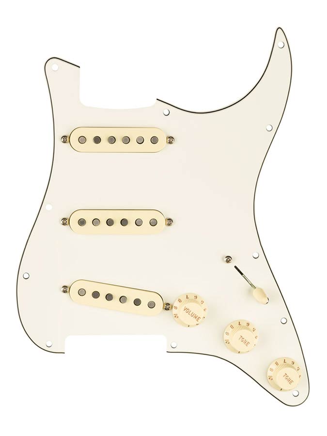 Fender pre-wired Strat pickguard Custom Shop Texas Special SSS, 11 screw holes, parchment