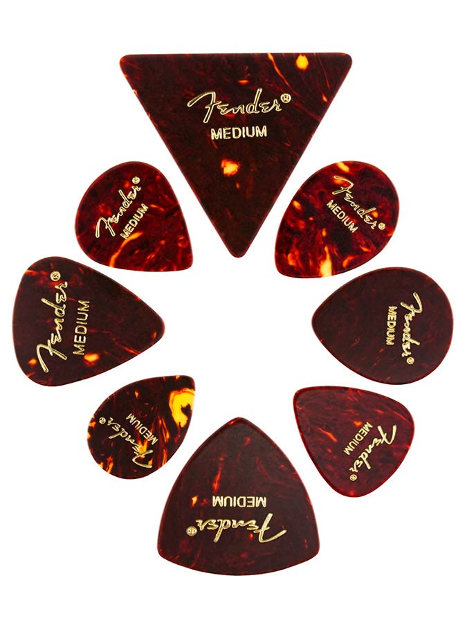 Fender guitar picks 8 pieces, all shapes, tortoise shell, medium