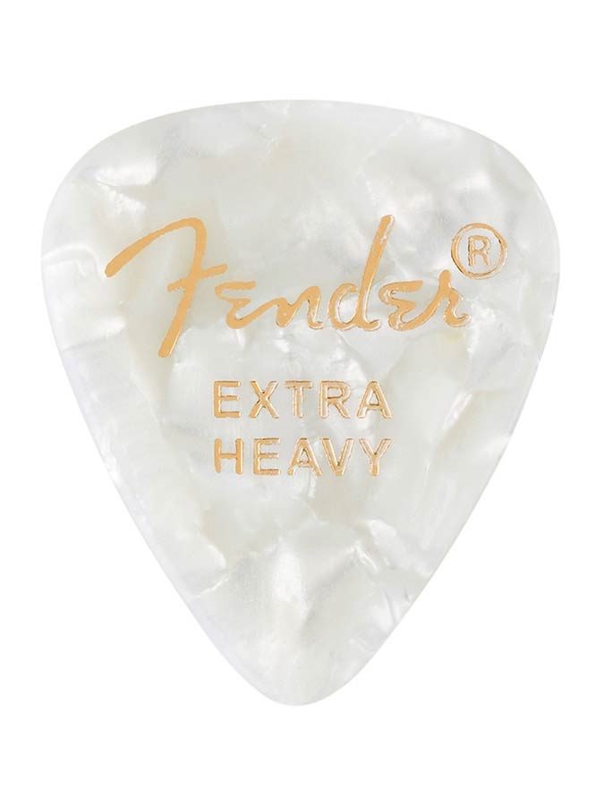 Fender 351 shape premium picks, extra heavy, white moto, 12-pack