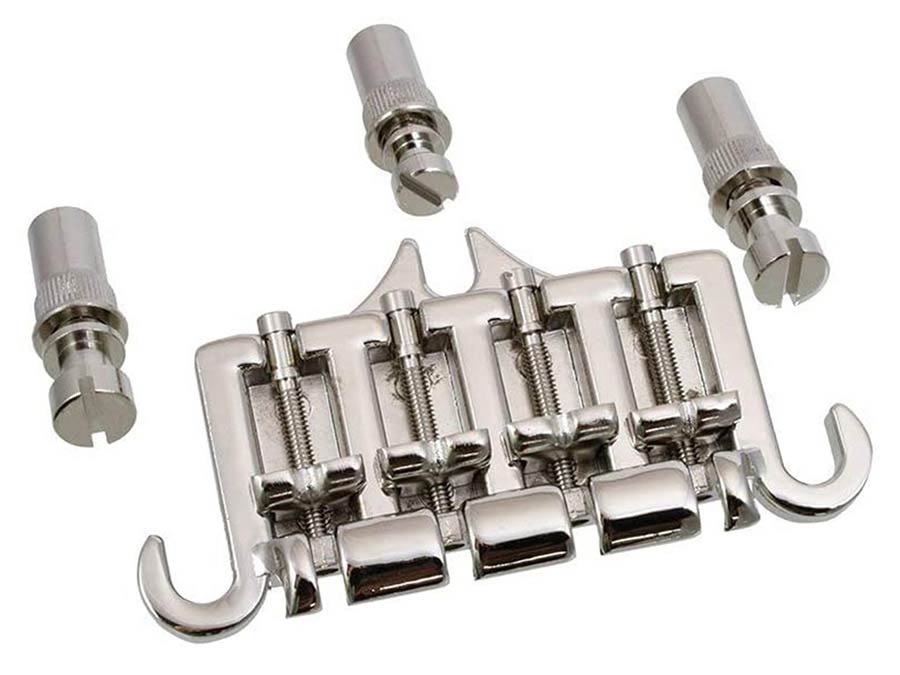 Allparts - BB0333001 - bass bridge for Gibson®, 3-point with hardware, nickel, 3-11/32" stud spacing