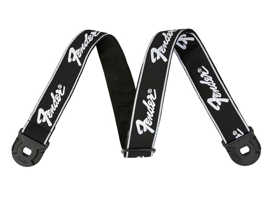 Fender gitaarriem 2 inch – black with white running logo