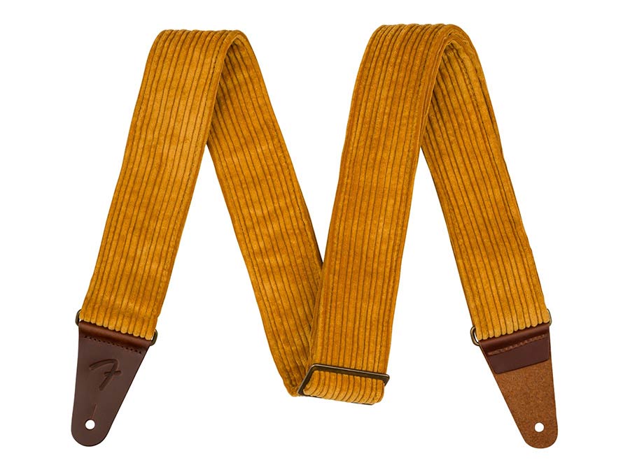 Fender Corduroy guitar strap, blaze gold, polyester corduroy, antique brass hardware