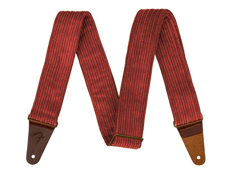 Fender guitar strap, antique cherry, polyester corduroy, antique brass hardware