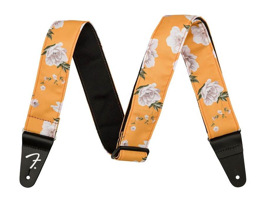 Fender gitaarriem 2 inch, Floral polyester twill fabric – marigold