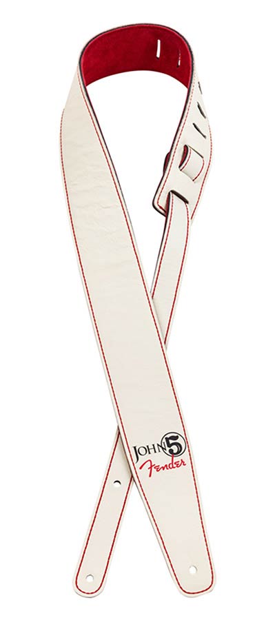 Fender John 5 leather strap, white and red