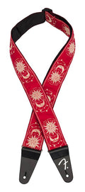 Fender American Vintage II woven guitar strap, sun & moon design, dark red