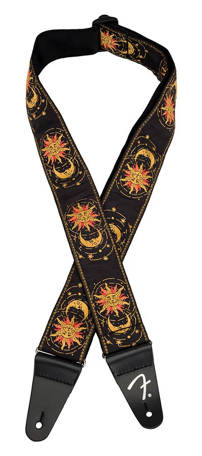 Fender American Vintage II woven guitar strap, sun & moon design, three-tone sunburst