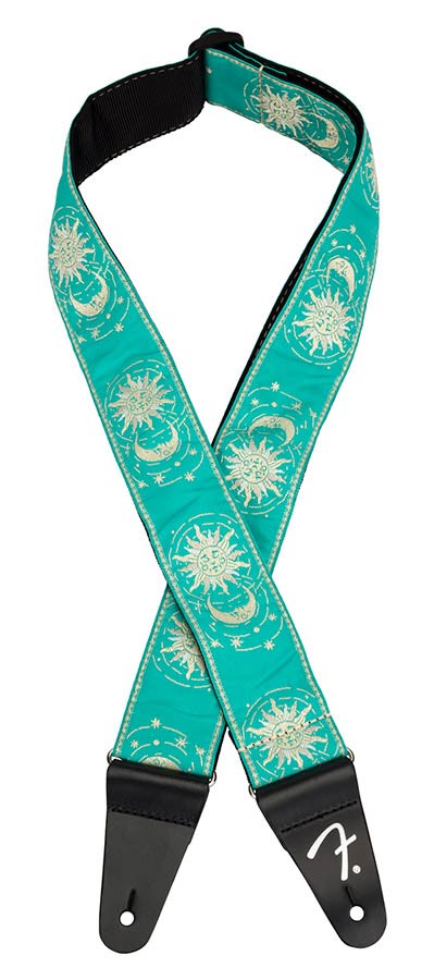 Fender American Vintage II woven guitar strap, sun & moon design, sea foam green