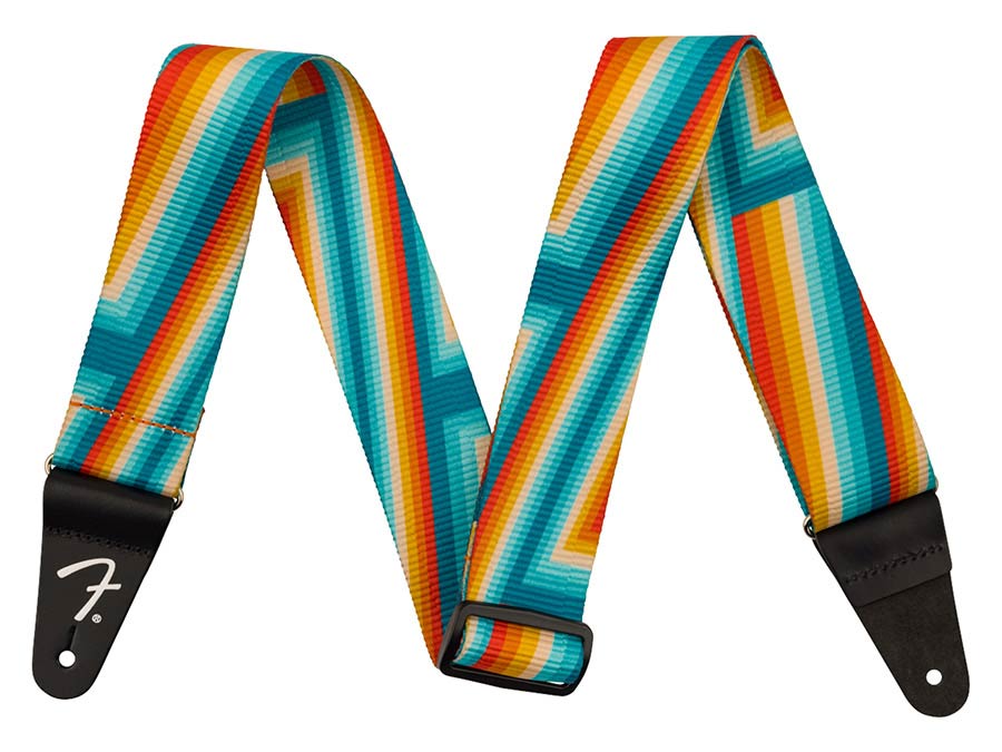 Fender Retro ribbed poly guitar strap, rainbow design
