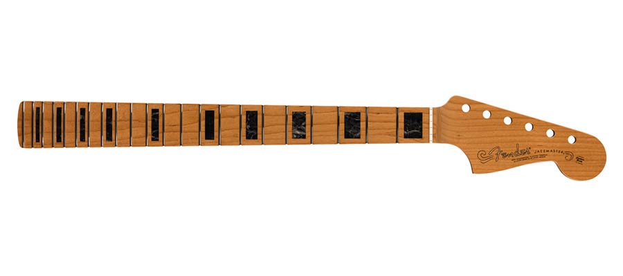 Fender roasted maple Jazzmaster neck, block inlay, 22 medium jumbo frets, 9.5" radius maple fretboard, MIM