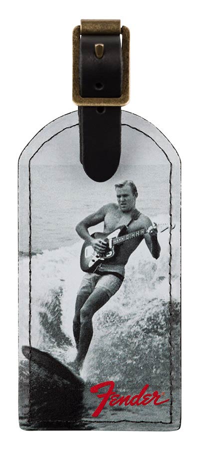 Fender vintage surfer advertisement luggage tag, black