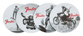 Fender vintage '60s ads coasters, black & white print on leather, 4 pcs.