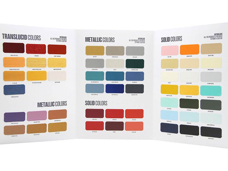 NitorLACK - N880133106 - colour chart, actual lacquer painted on wood of all colours available