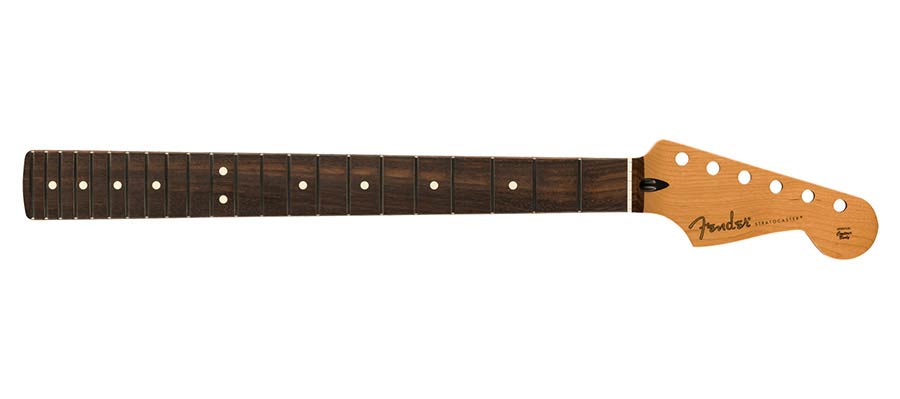 Fender satin roasted maple Stratocaster neck, 22 jumbo frets, 12" radius, rosewood, flat oval shape