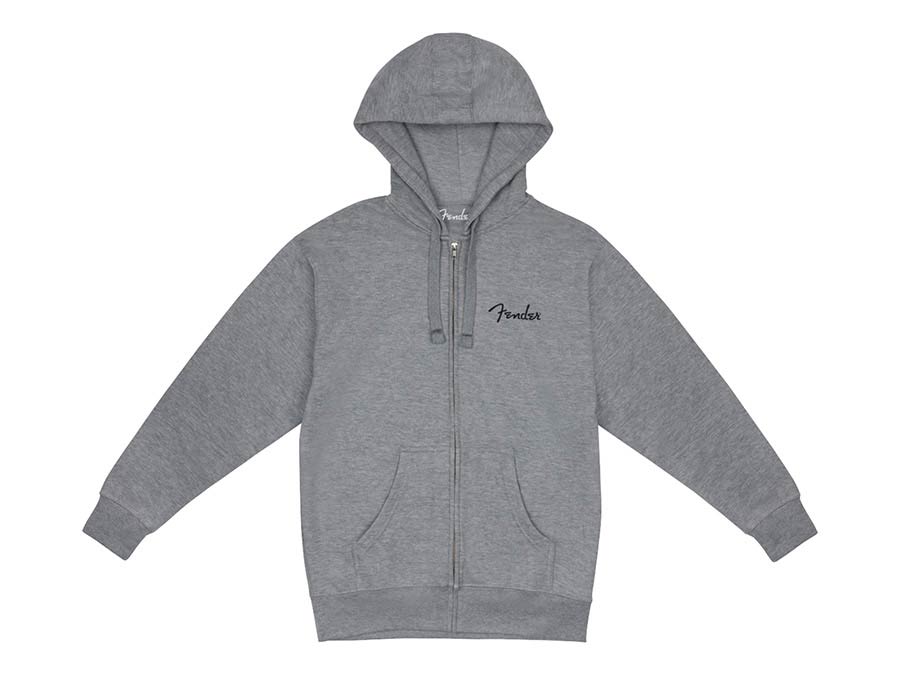 Fender Clothing small spaghetti logo zip front hoodie, athletic gray, L