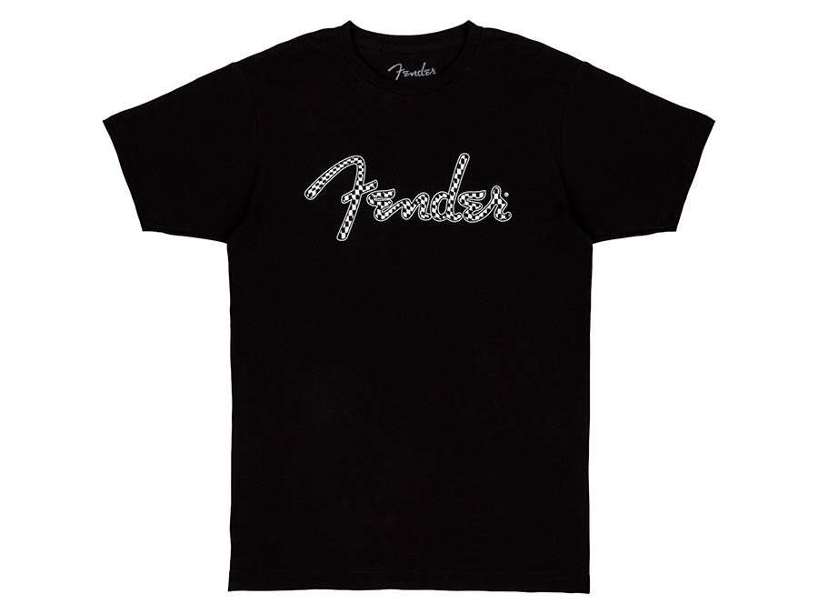 Fender spaghetti wavy checker logo t-shirt, black, XL
