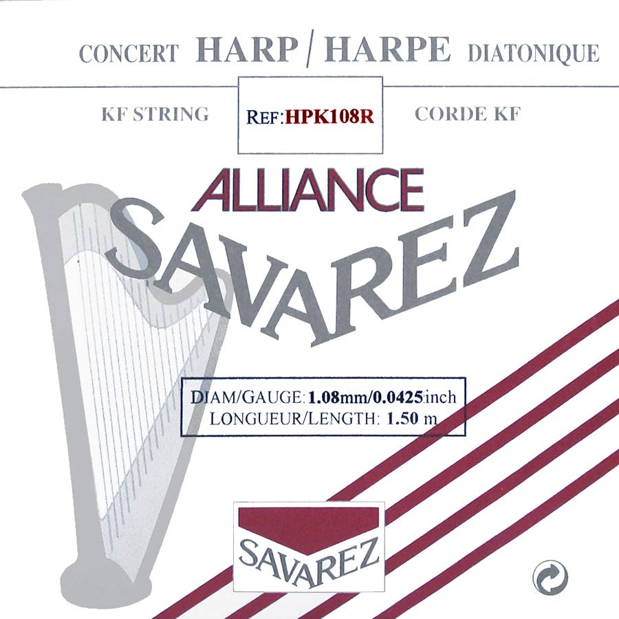 Savarez: Small Or Concert Harp String, Plain Kf, 1,08mm, Length: 1,50 Meter, Red