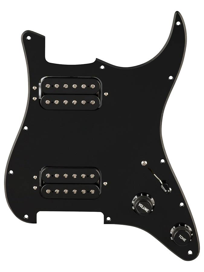 Fender pre-wired Strat pickguard, quadra tap HH, 11 hole, black