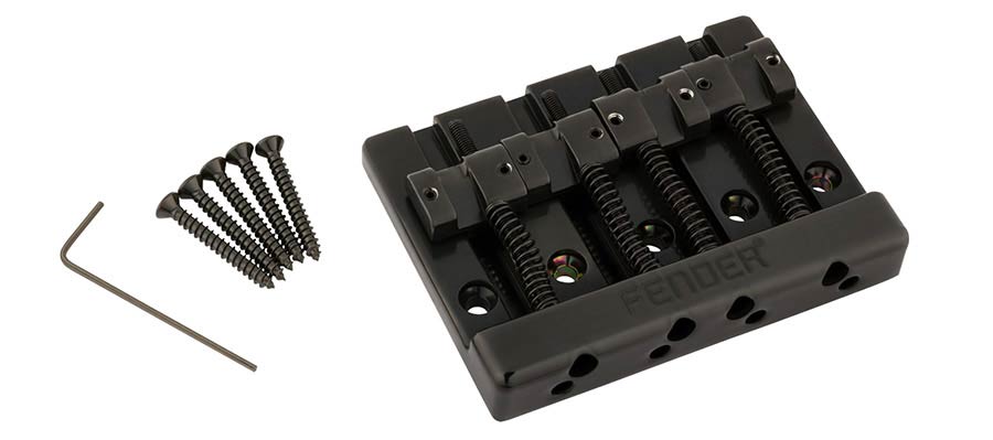 Fender Himass 4-string bass bridge assembly with zinc saddles, black