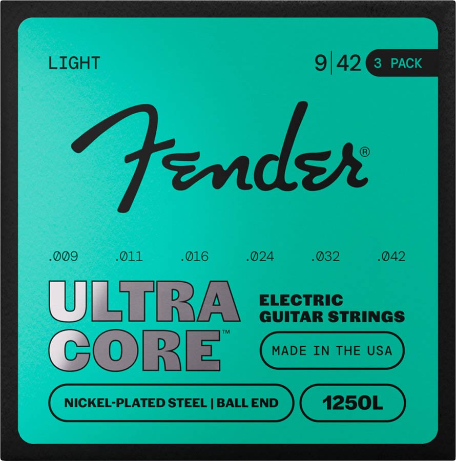 Fender string set electric, nickel plated steel, ball end, 9-42, 3-pack