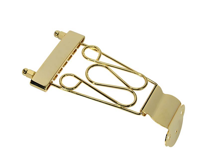 Boston T-3-G Staartstuk voor semi akoestische gitaar, lengte 46 + 115mm, goud, met 2 krullen