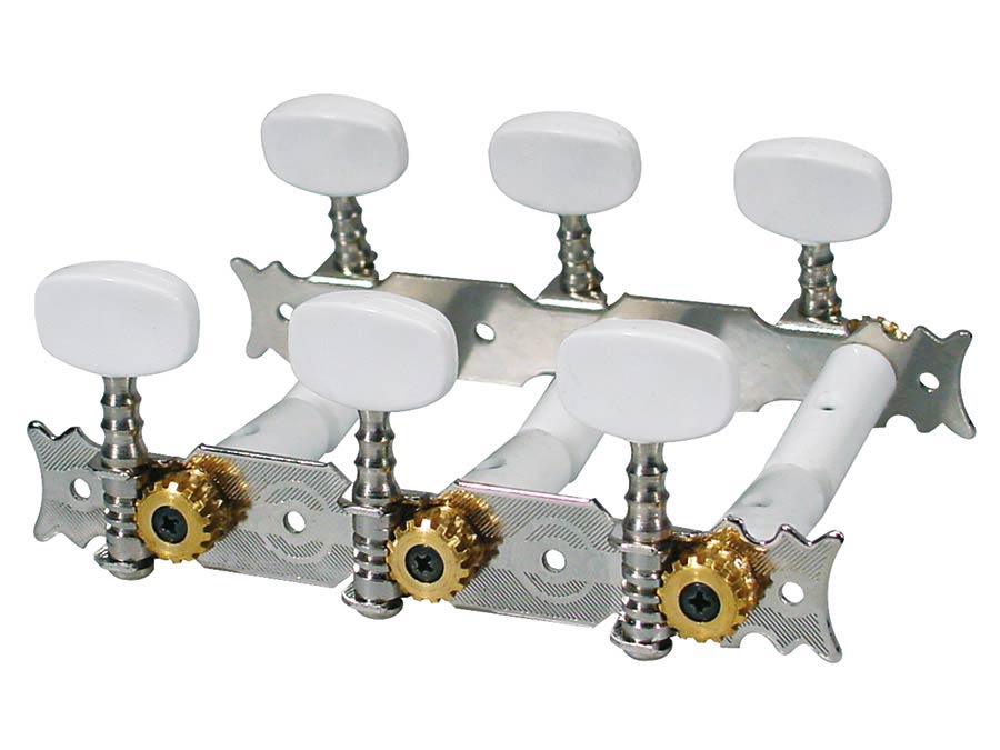 Boston 128 Stemmechanieken voor klassieke gitaar, nylon as, 3x links+3x rechts, 70mm, plastic knoppen