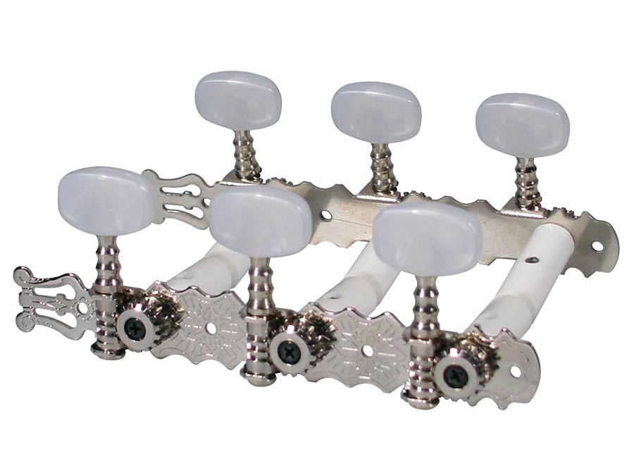 Boston 129 Stemmechanieken voor klassieke gitaar, nylon as, 3x links+3x rechts,70mm, nikkel, parelmoer knoppen