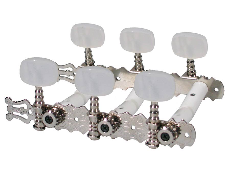 Boston 129-P Stemmechanieken voor klassieke gitaar, nylon as, 3x links+3x rechts, 70mm, nikkel, parelmoer knoppe