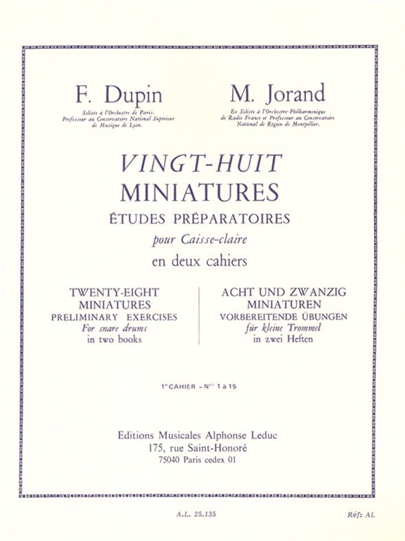 François Dupin_Marcel Jorand: 28 Miniatures Études Préparatoires for Snare Drum