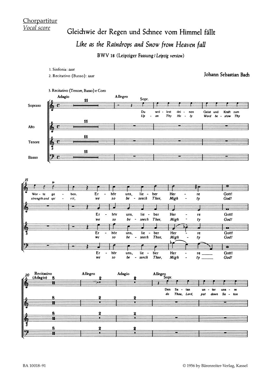 Bach: Kantate BWV 18  Gleichwie der Regen und Schnee vom Himmel fällt (SATB) afbeelding 2