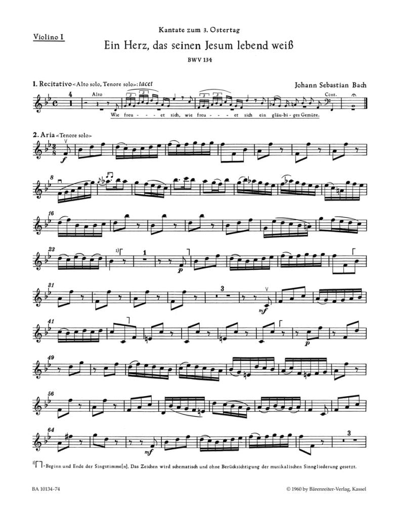 Bach: Kantate BWV 134  Ein Herz, das seinem Jesum lebend weiss  (Viool 1)