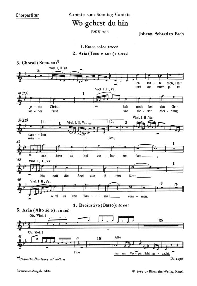 Bach: Kantate BWV 166  Wo gehest du hin?  (SATB)
