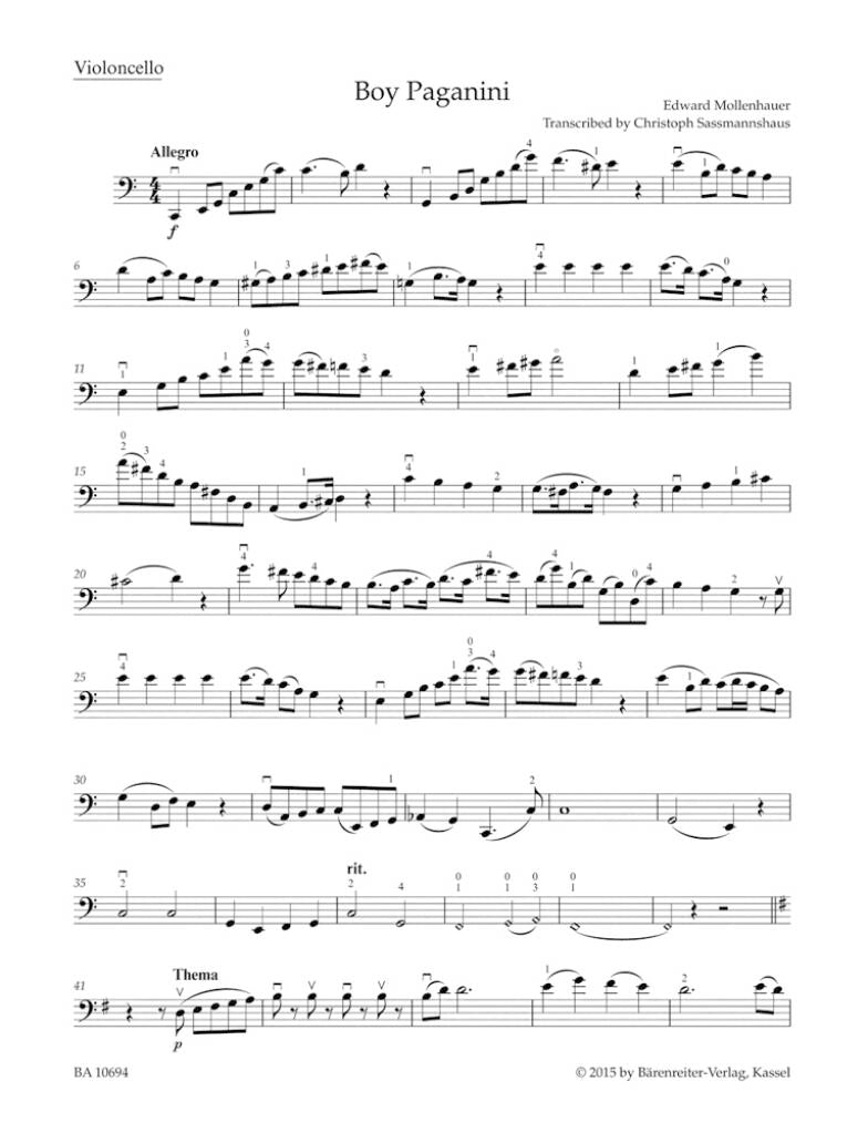 Edward Mollenhauer: The Boy Paganini for Cello and Piano