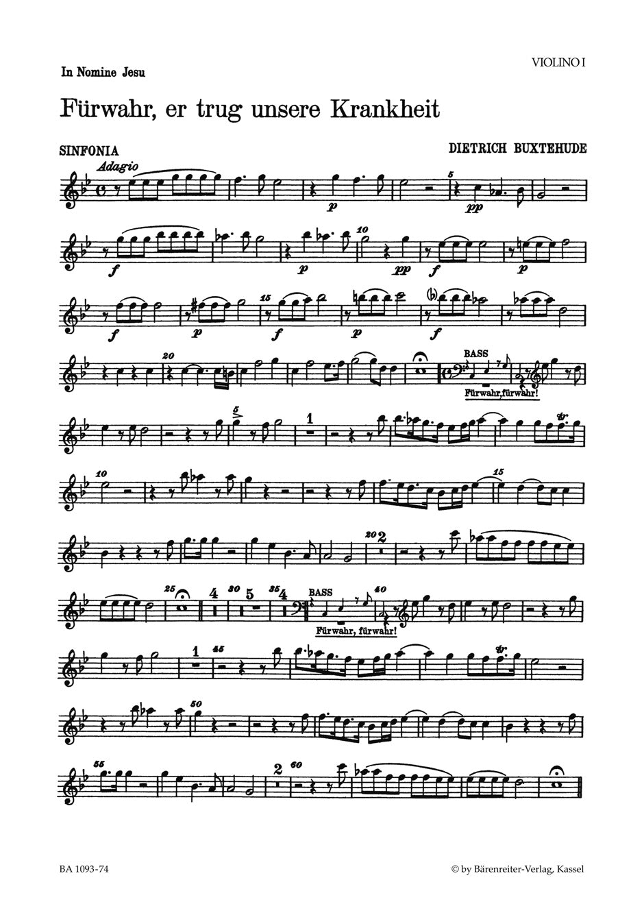 Buxtehude: Fuerwahr, er trug unsere Krankheit BuxWV 31 (Viool 1)